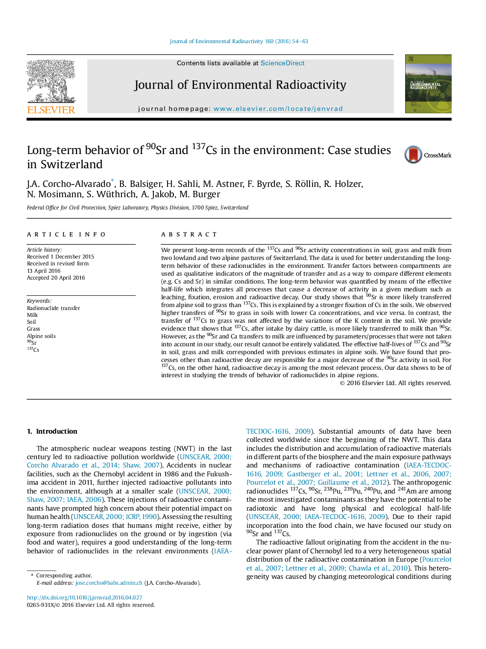 Long-term behavior of 90Sr and 137Cs in the environment: Case studies in Switzerland