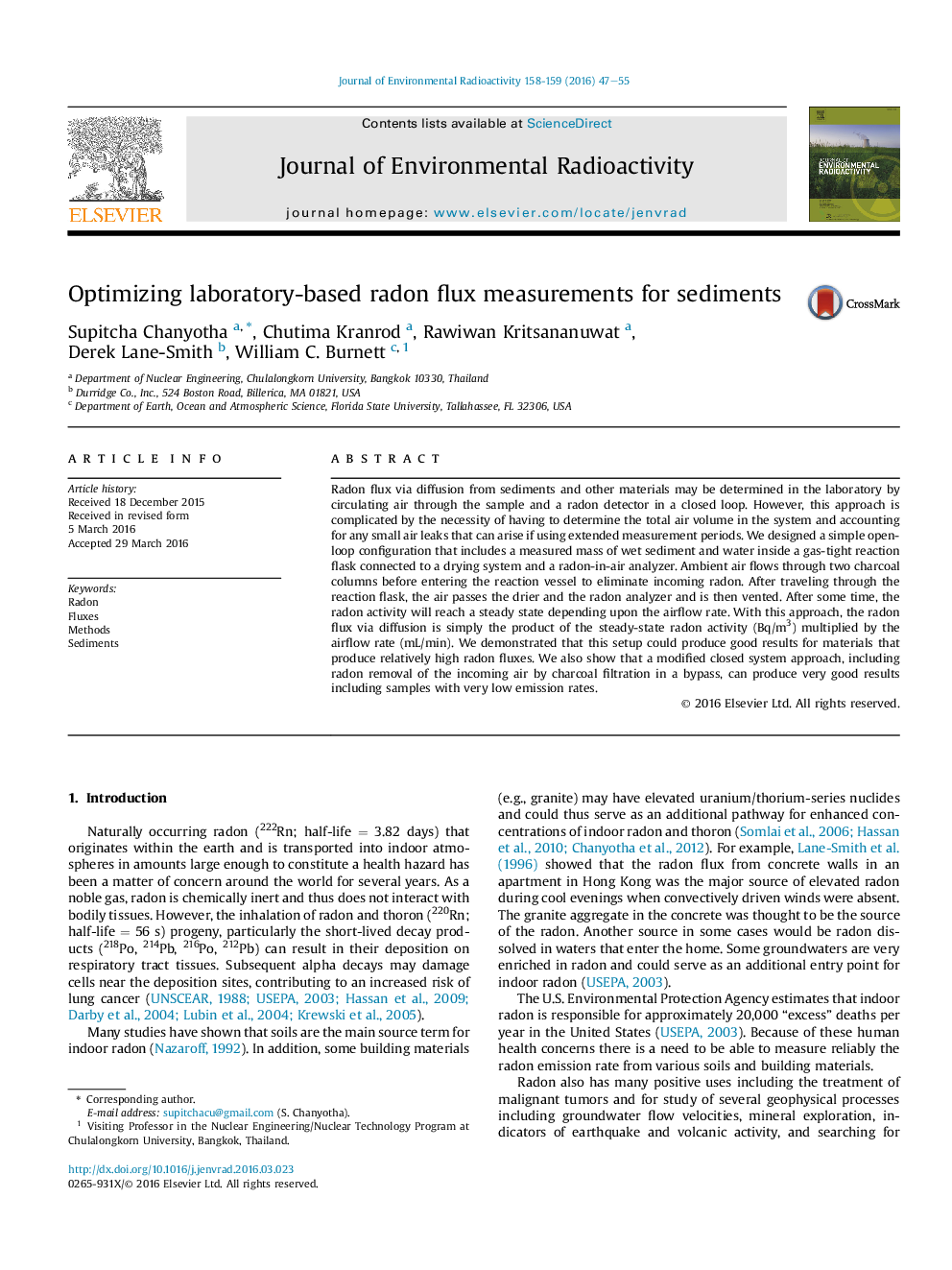 Optimizing laboratory-based radon flux measurements for sediments