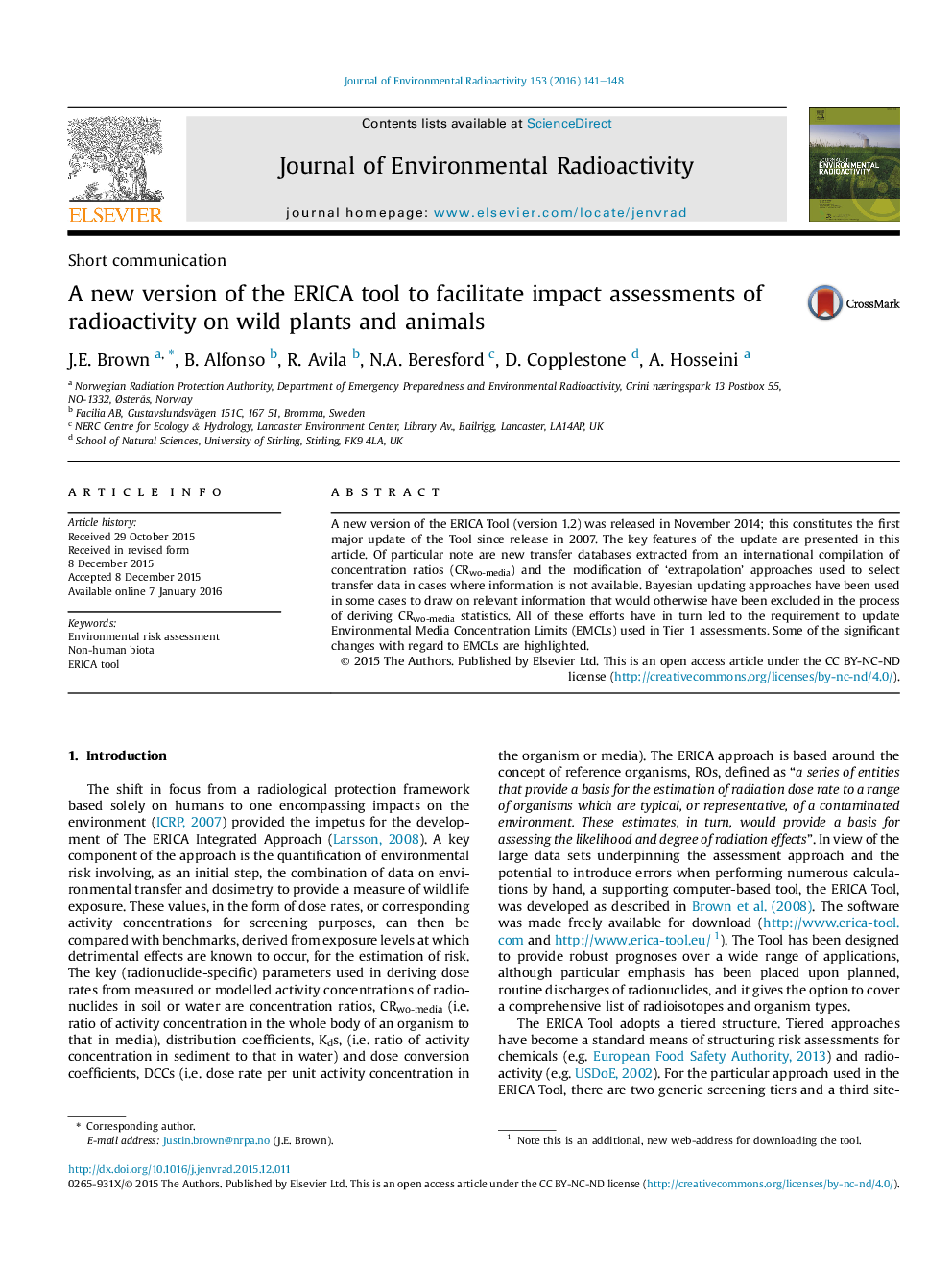 A new version of the ERICA tool to facilitate impact assessments of radioactivity on wild plants and animals