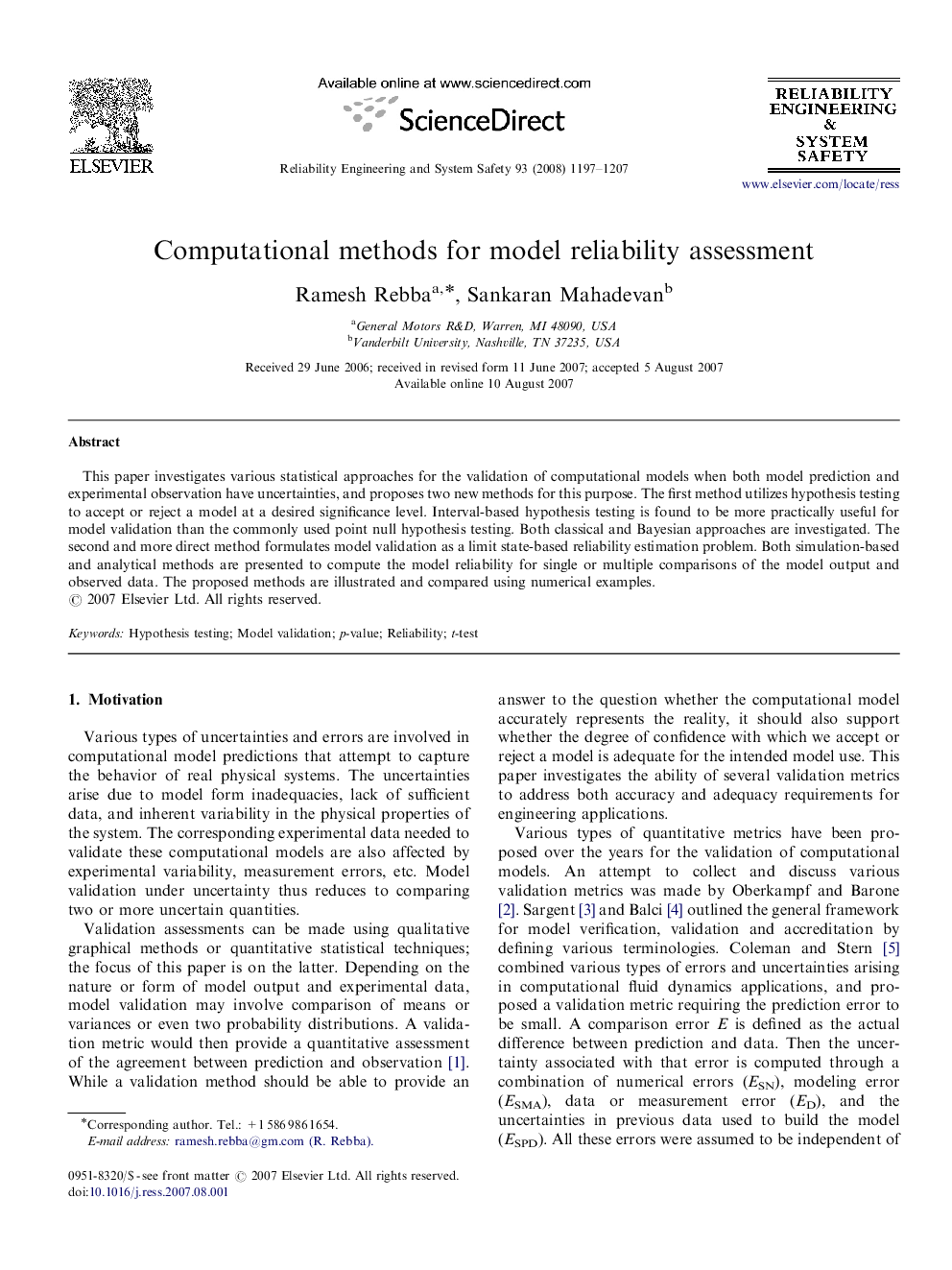 Computational methods for model reliability assessment