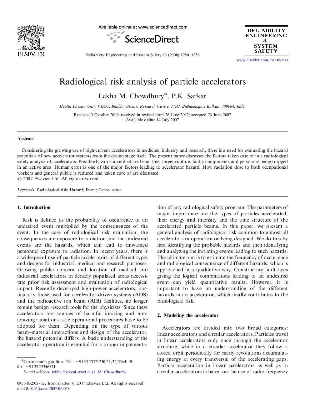 Radiological risk analysis of particle accelerators