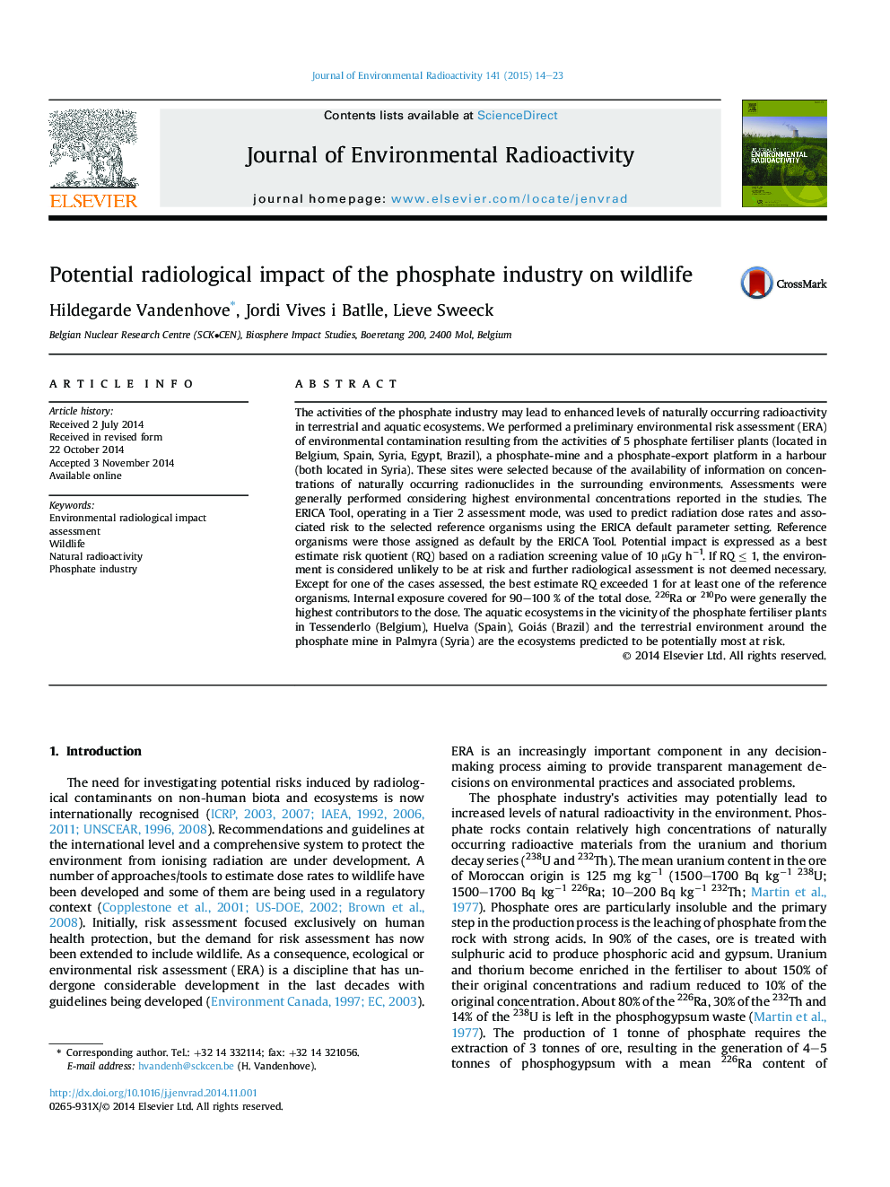 Potential radiological impact of the phosphate industry on wildlife