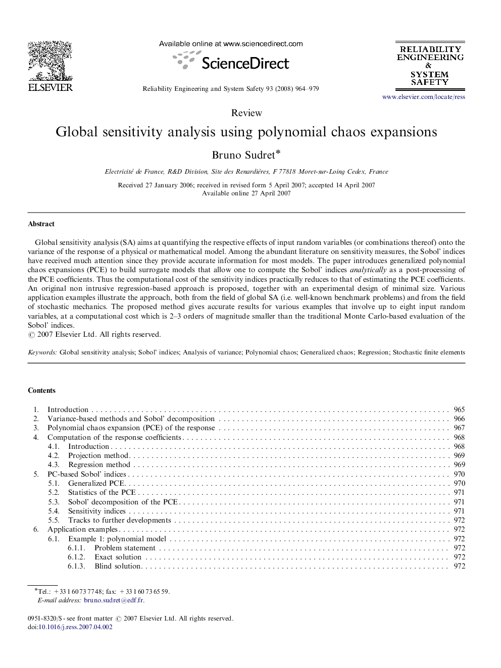 Global sensitivity analysis using polynomial chaos expansions