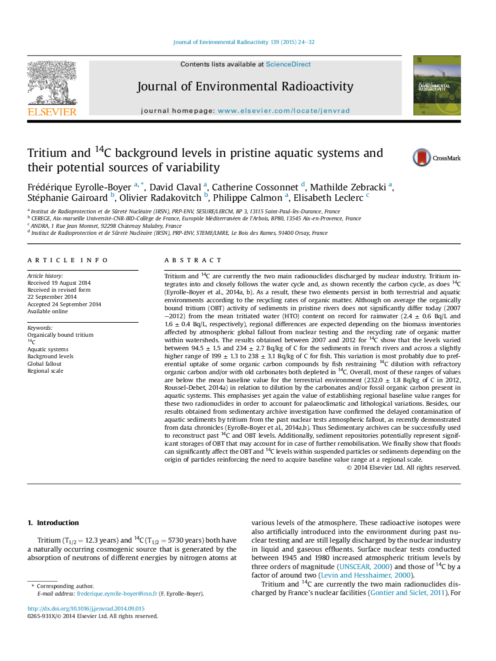 Tritium and 14C background levels in pristine aquatic systems and their potential sources of variability