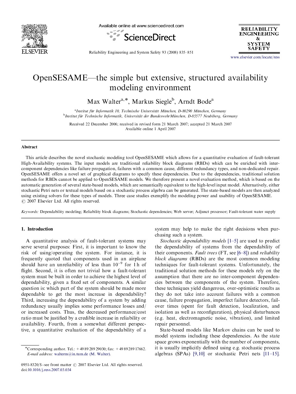 OpenSESAME—the simple but extensive, structured availability modeling environment