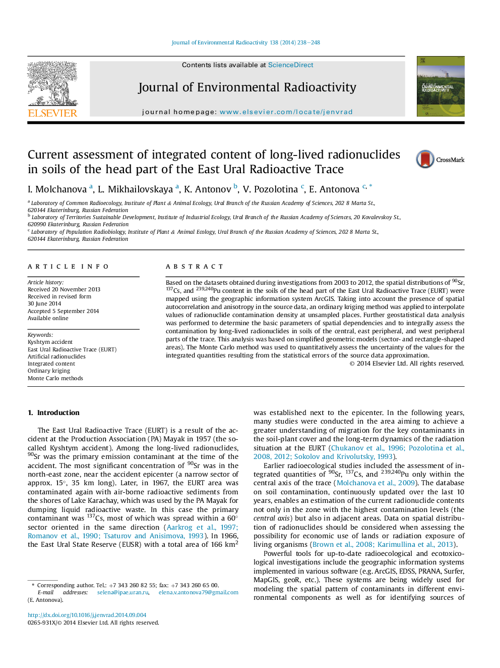 Current assessment of integrated content of long-lived radionuclides in soils of the head part of the East Ural Radioactive Trace