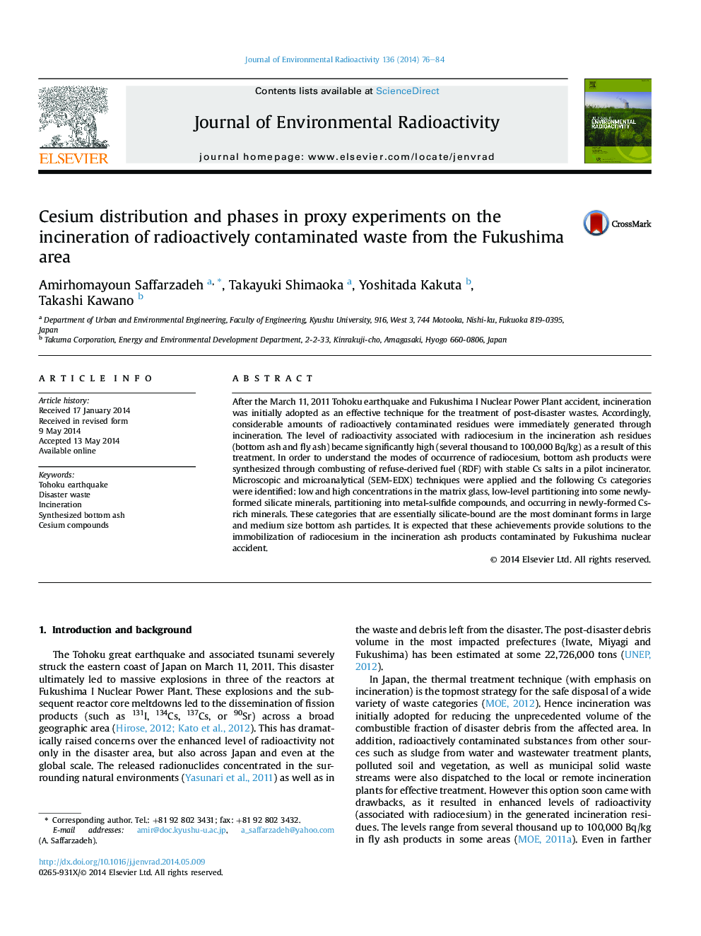 Cesium distribution and phases in proxy experiments on the incineration of radioactively contaminated waste from the Fukushima area