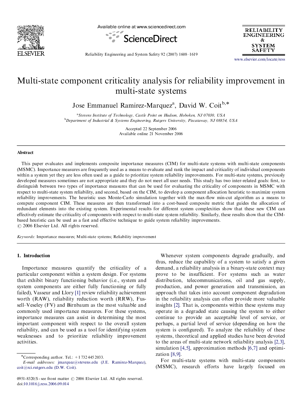 Multi-state component criticality analysis for reliability improvement in multi-state systems