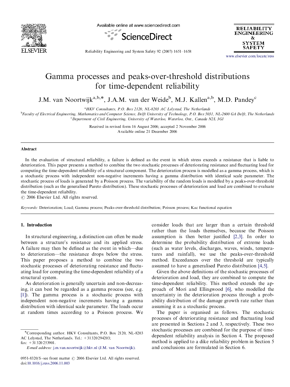 Gamma processes and peaks-over-threshold distributions for time-dependent reliability