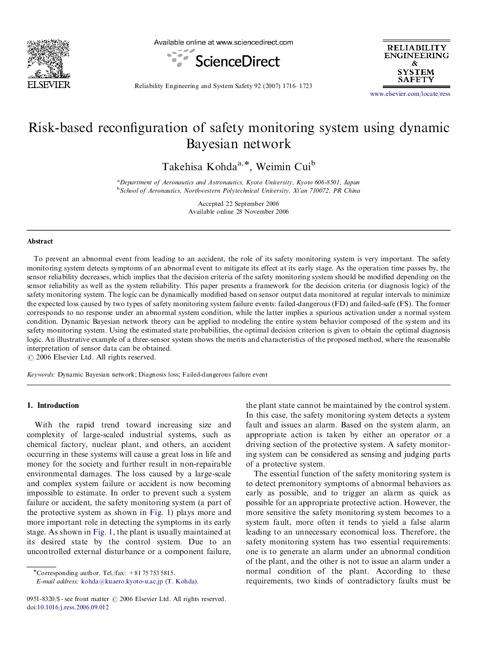 Risk-based reconfiguration of safety monitoring system using dynamic Bayesian network