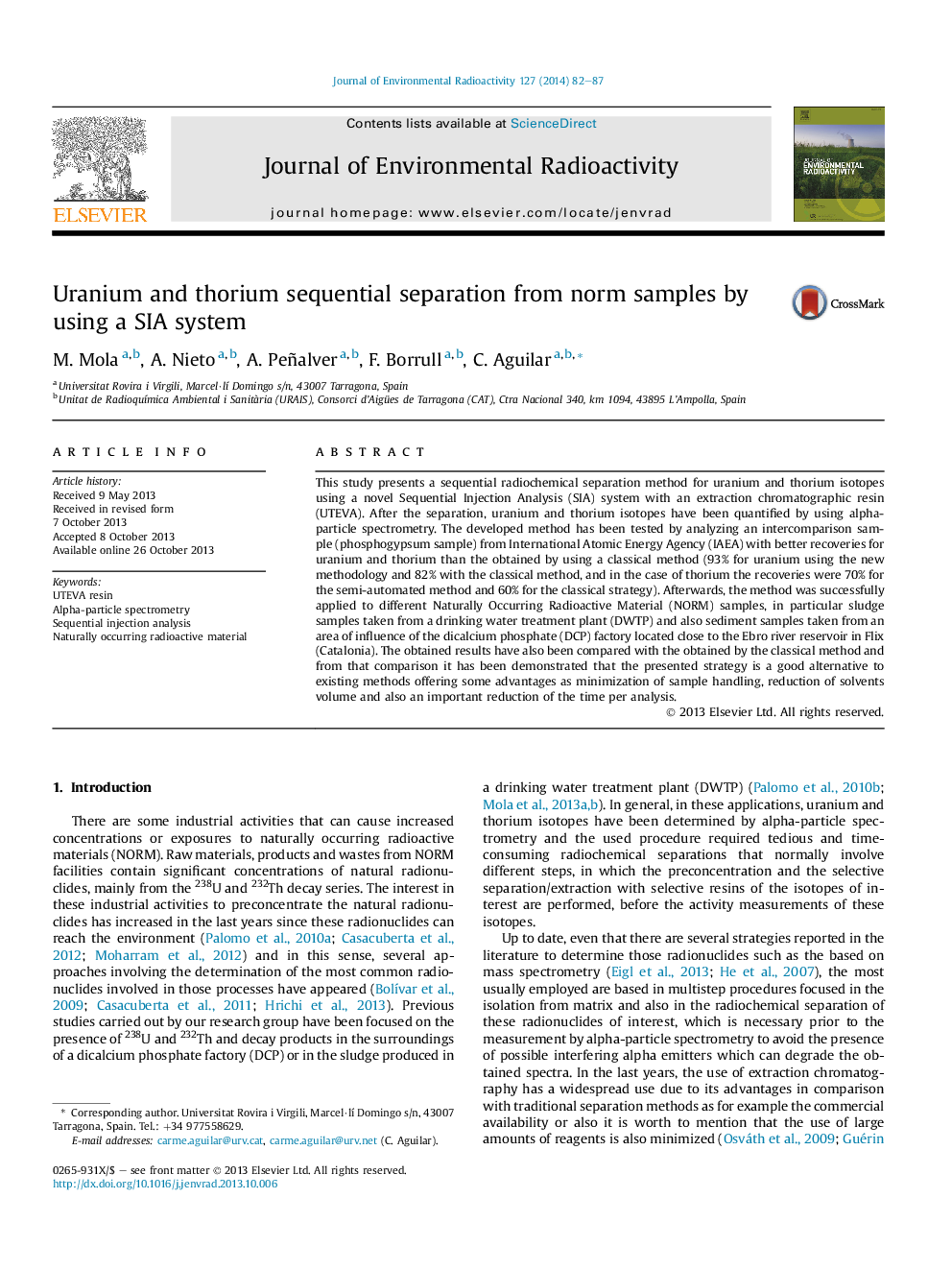 Uranium and thorium sequential separation from norm samples by using a SIA system