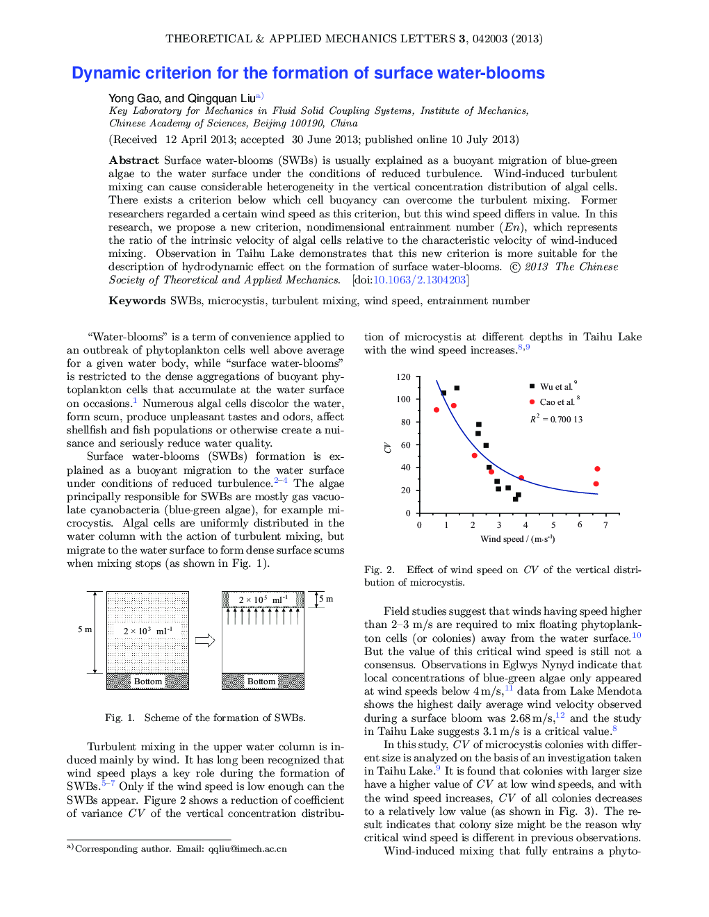 عکس صفحه اول مقاله: Dynamic criterion for the formation of surface water-blooms Dynamic criterion for the formation of surface water-blooms