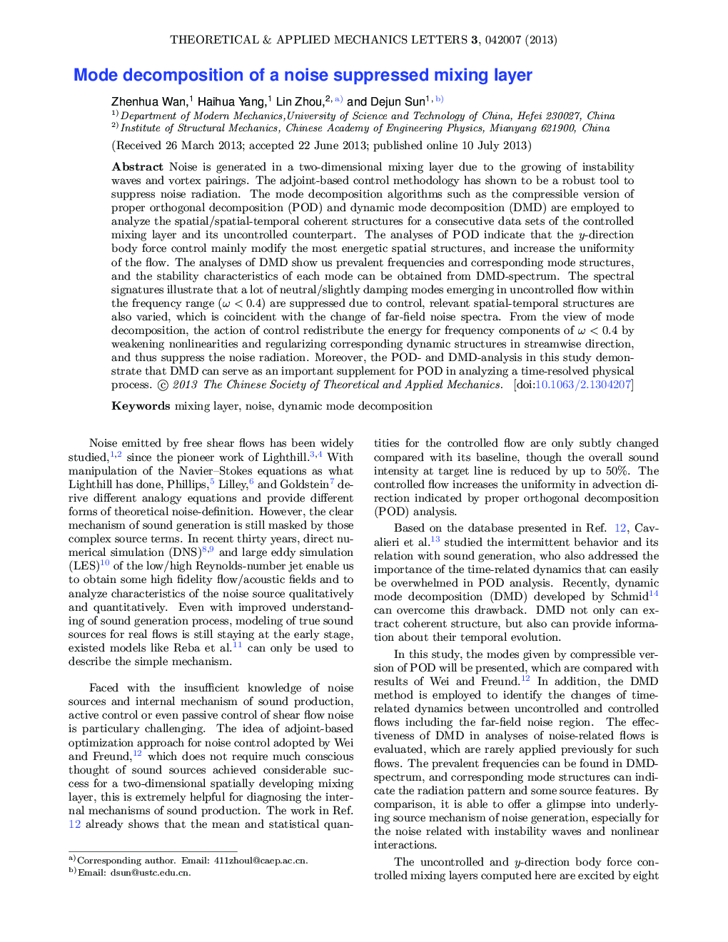 عکس صفحه اول مقاله: Mode decomposition of a noise suppressed mixing layer Mode decomposition of a noise suppressed mixing layer
