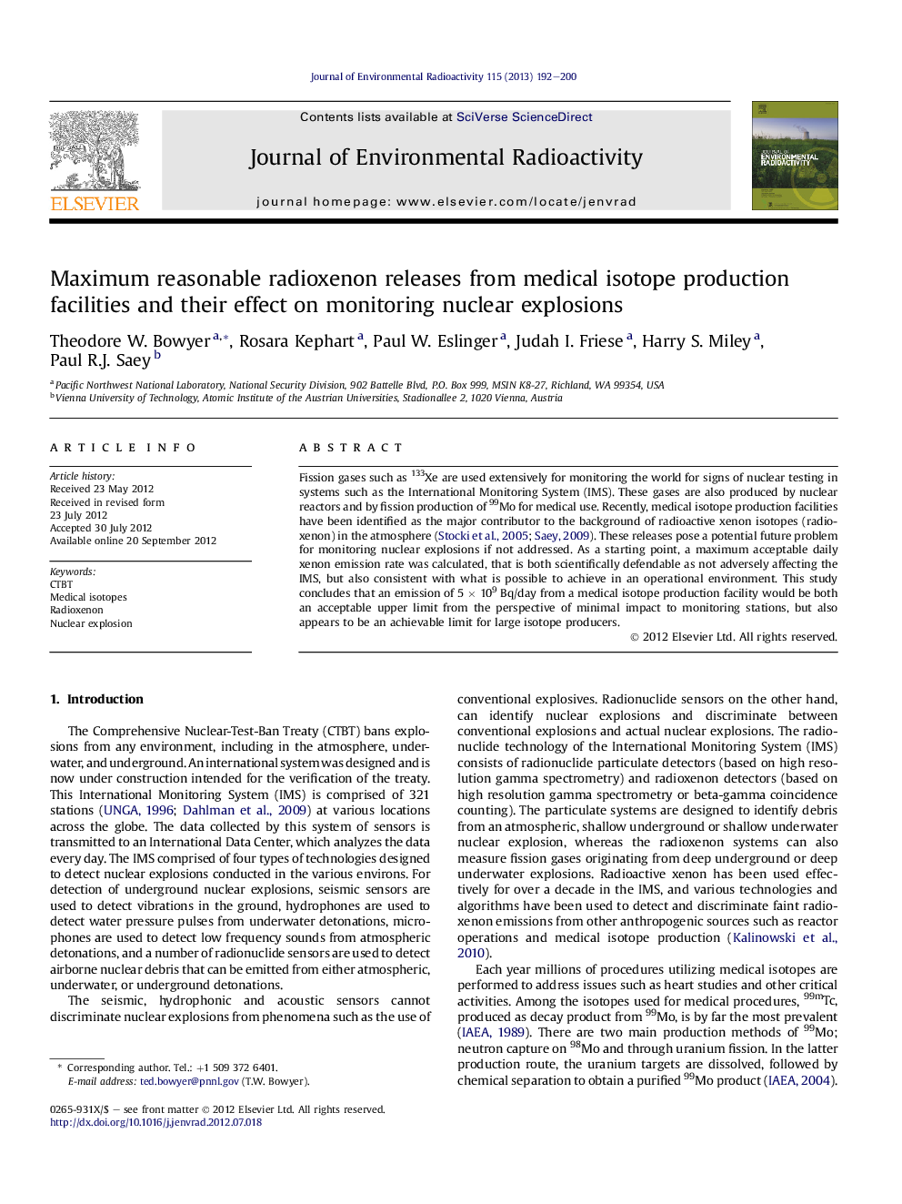 Maximum reasonable radioxenon releases from medical isotope production facilities and their effect on monitoring nuclear explosions