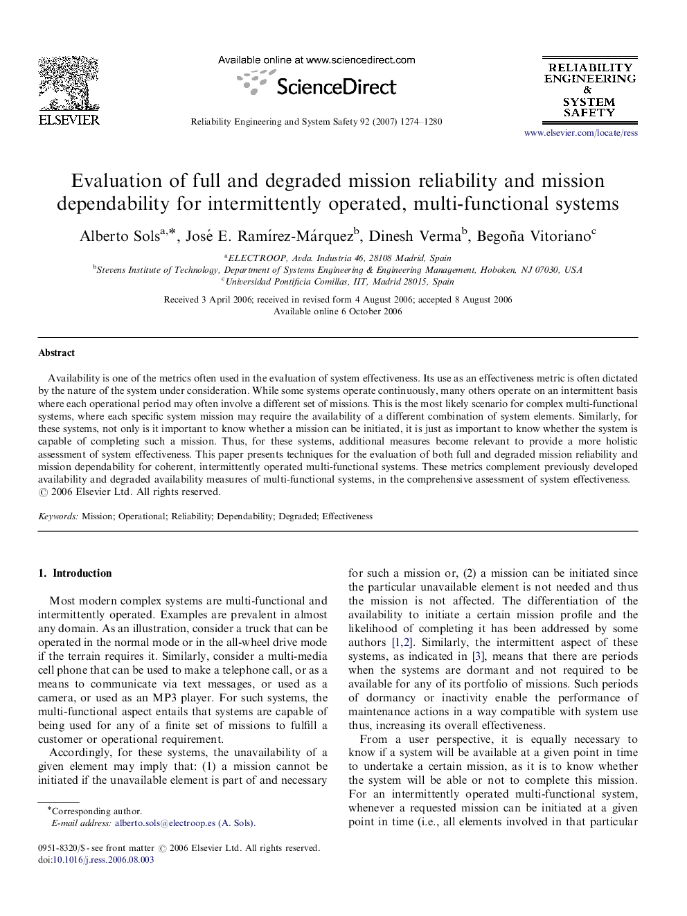 Evaluation of full and degraded mission reliability and mission dependability for intermittently operated, multi-functional systems