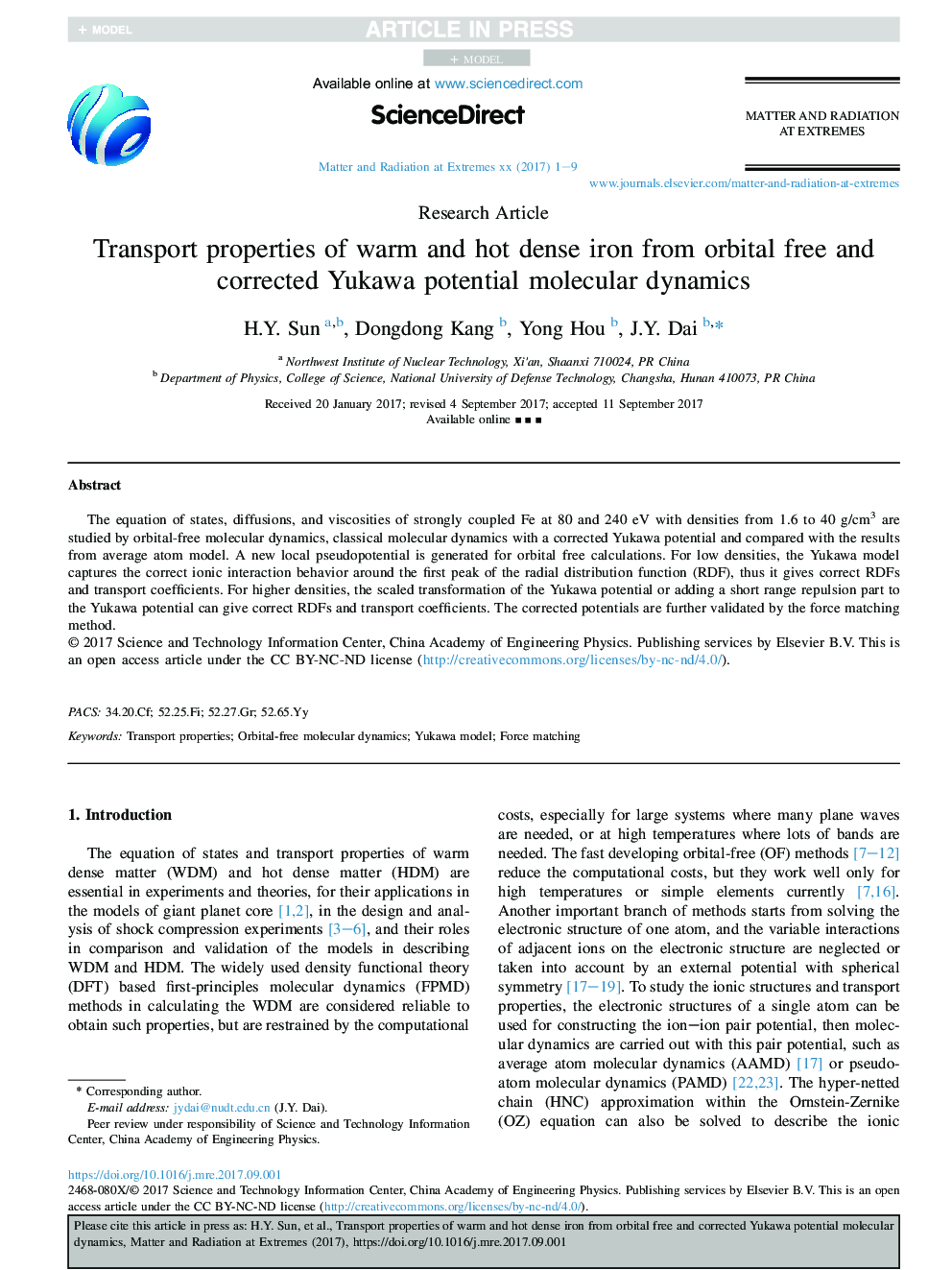 Transport properties of warm and hot dense iron from orbital free and corrected Yukawa potential molecular dynamics