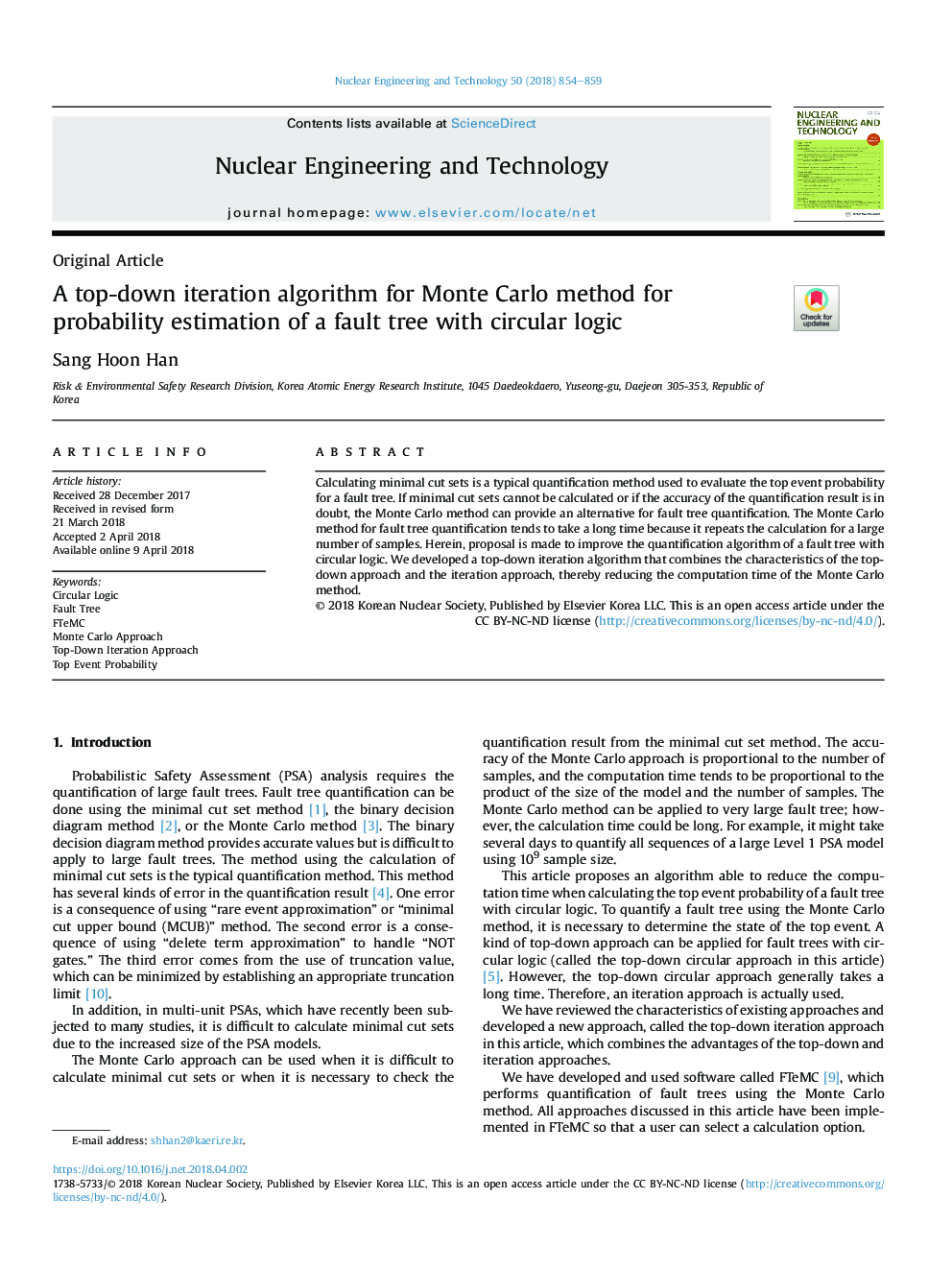 A top-down iteration algorithm for Monte Carlo method for probability estimation of a fault tree with circular logic