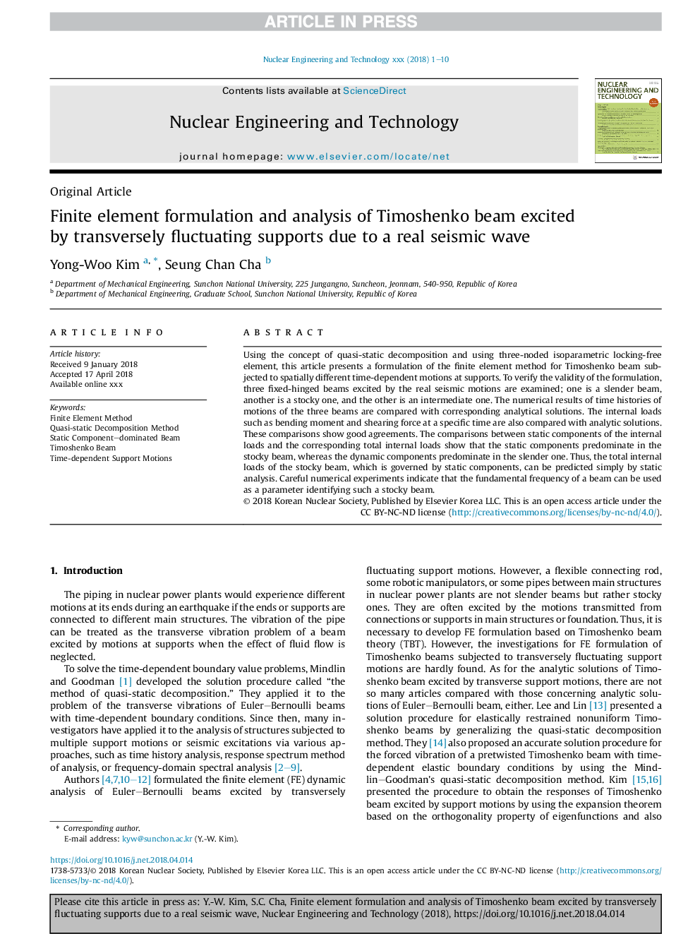 Finite element formulation and analysis of Timoshenko beam excited by transversely fluctuating supports due to a real seismic wave