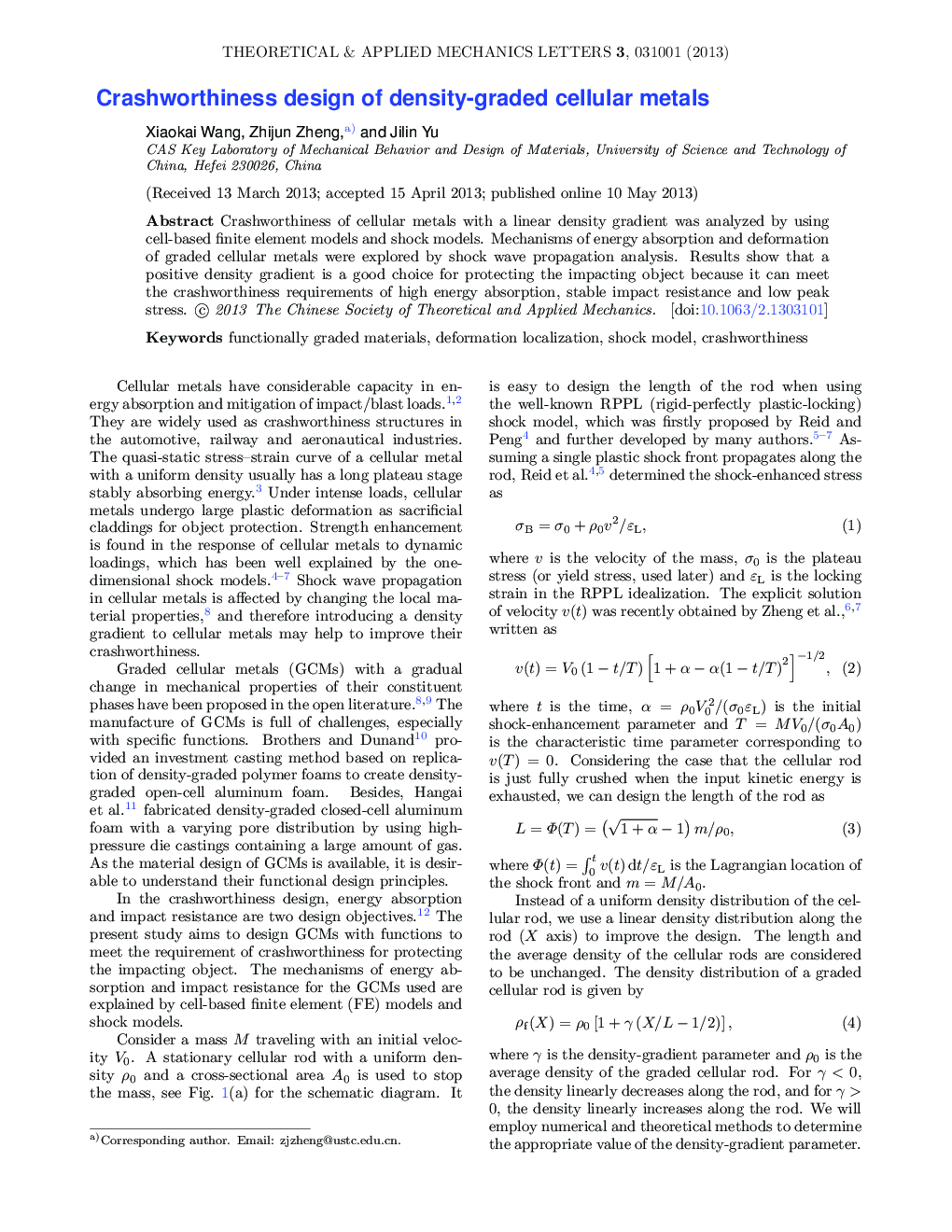 عکس صفحه اول مقاله: Crashworthiness design of density-graded cellular metals Crashworthiness design of density-graded cellular metals