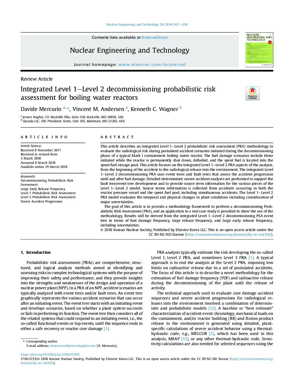 Integrated Level 1-Level 2 decommissioning probabilistic risk assessment for boiling water reactors