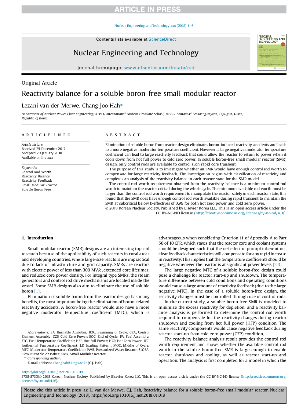 Reactivity balance for a soluble boron-free small modular reactor