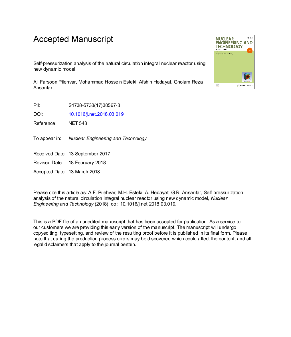 Self-pressurization analysis of the natural circulation integral nuclear reactor using a new dynamic model