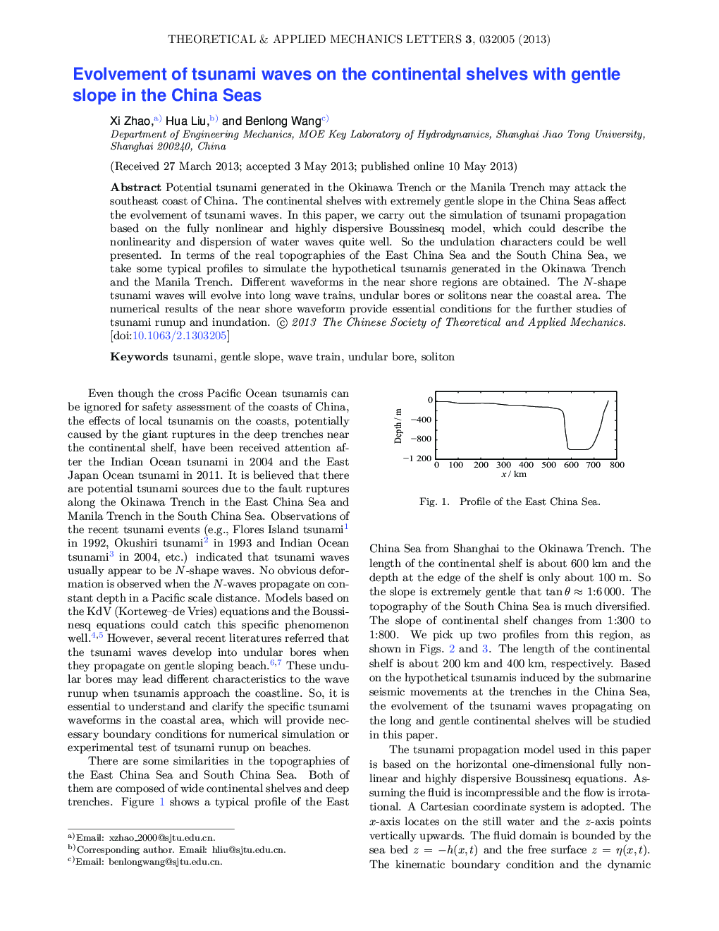 عکس صفحه اول مقاله: Evolvement of tsunami waves on the continental shelves with gentle slope in the China Seas Evolvement of tsunami waves on the continental shelves with gentle slope in the China Seas