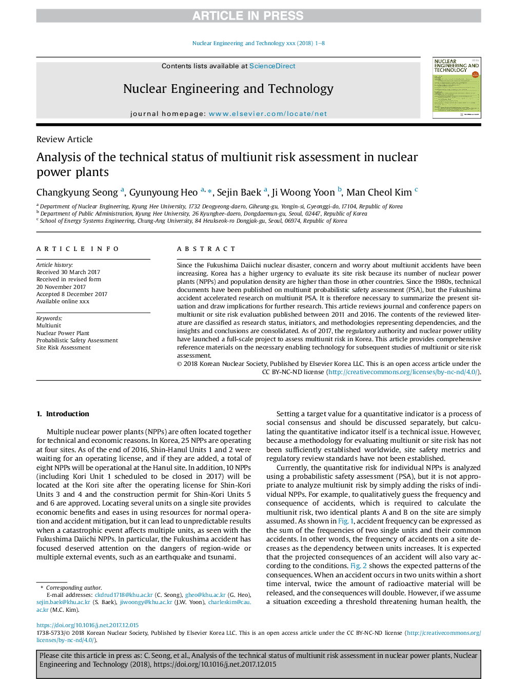 Analysis of the technical status of multiunit risk assessment in nuclear power plants