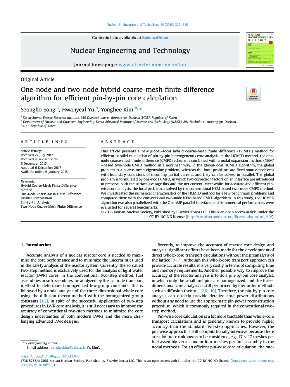 One-node and two-node hybrid coarse-mesh finite difference algorithm for efficient pin-by-pin core calculation