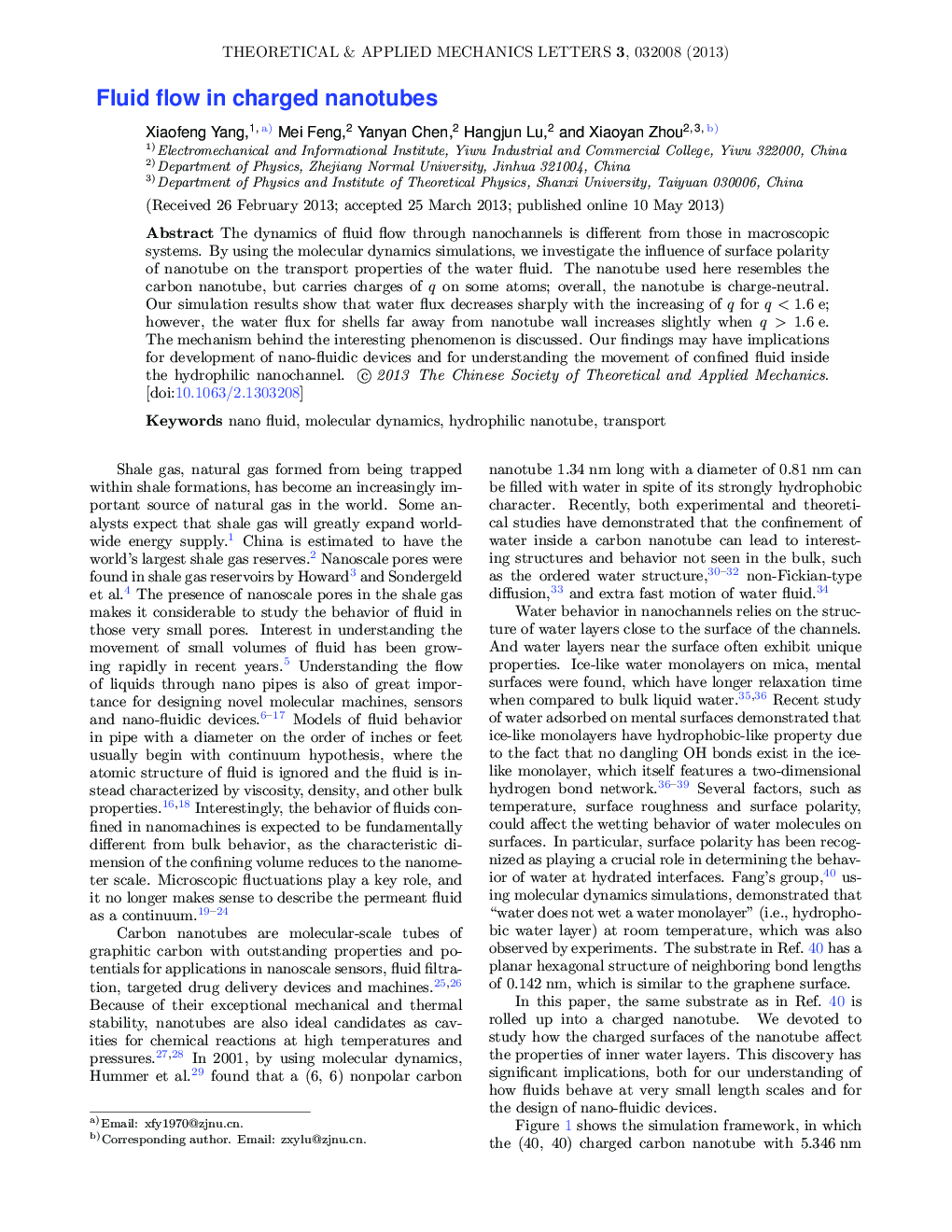 عکس صفحه اول مقاله: Fluid flow in charged nanotubes Fluid flow in charged nanotubes