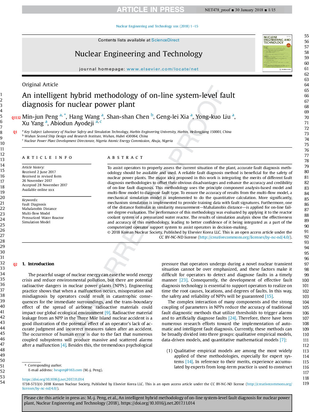 An intelligent hybrid methodology of on-line system-level fault diagnosis for nuclear power plant