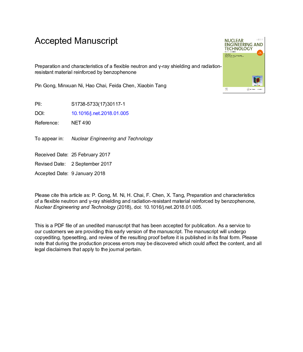 Preparation and characteristics of a flexible neutron and Î³-ray shielding and radiation-resistant material reinforced by benzophenone