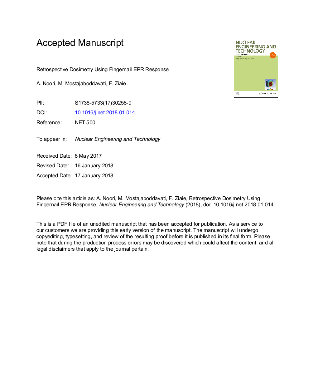 Retrospective dosimetry using fingernail electron paramagnetic resonance response