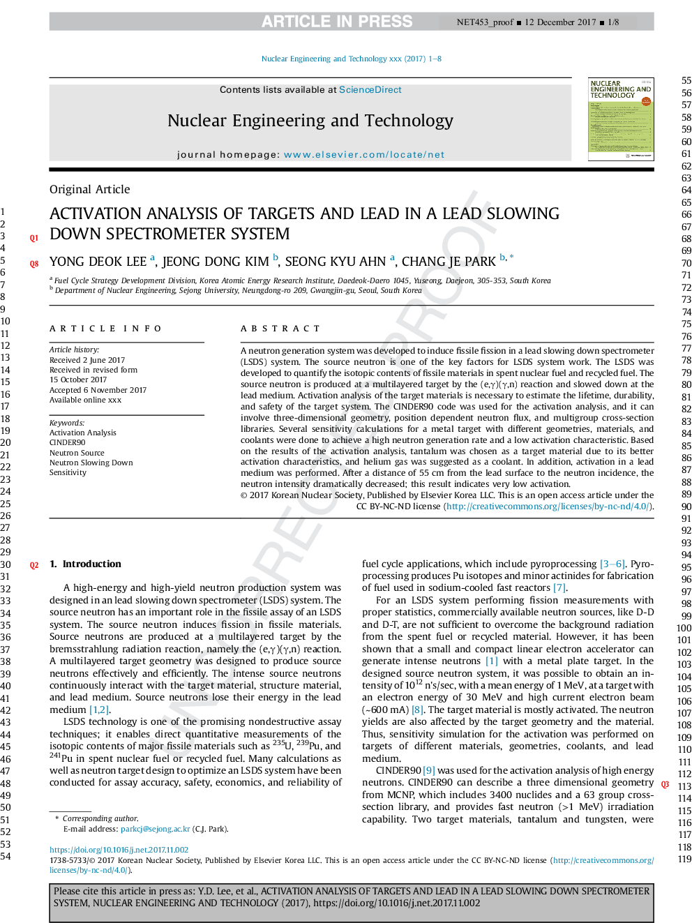 Activation analysis of targets and lead in aÂ lead slowing down spectrometer system