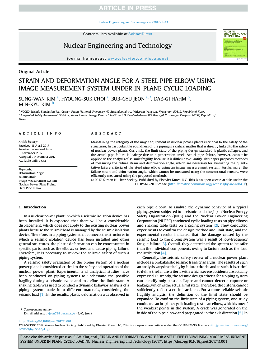 Strain and deformation angle for a steel pipe elbow using image measurement system under in-plane cyclic loading