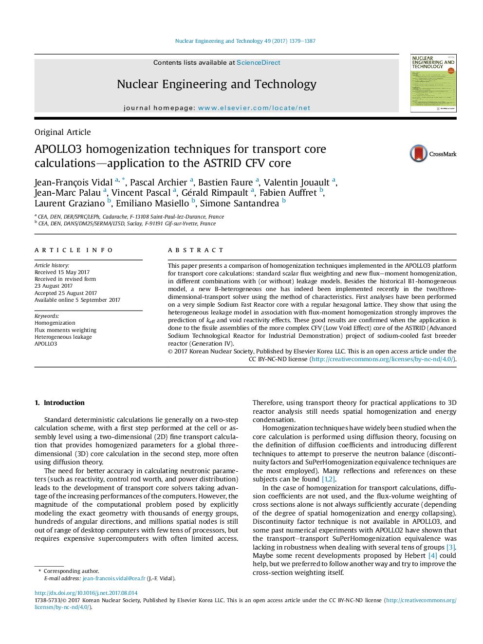 APOLLO3 homogenization techniques for transport core calculations-application to the ASTRID CFV core