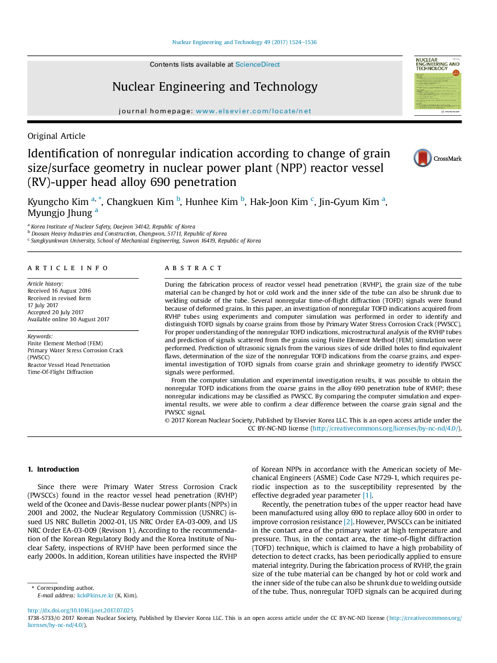 Identification of nonregular indication according to change of grain size/surface geometry in nuclear power plant (NPP) reactor vessel (RV)-upper head alloy 690 penetration