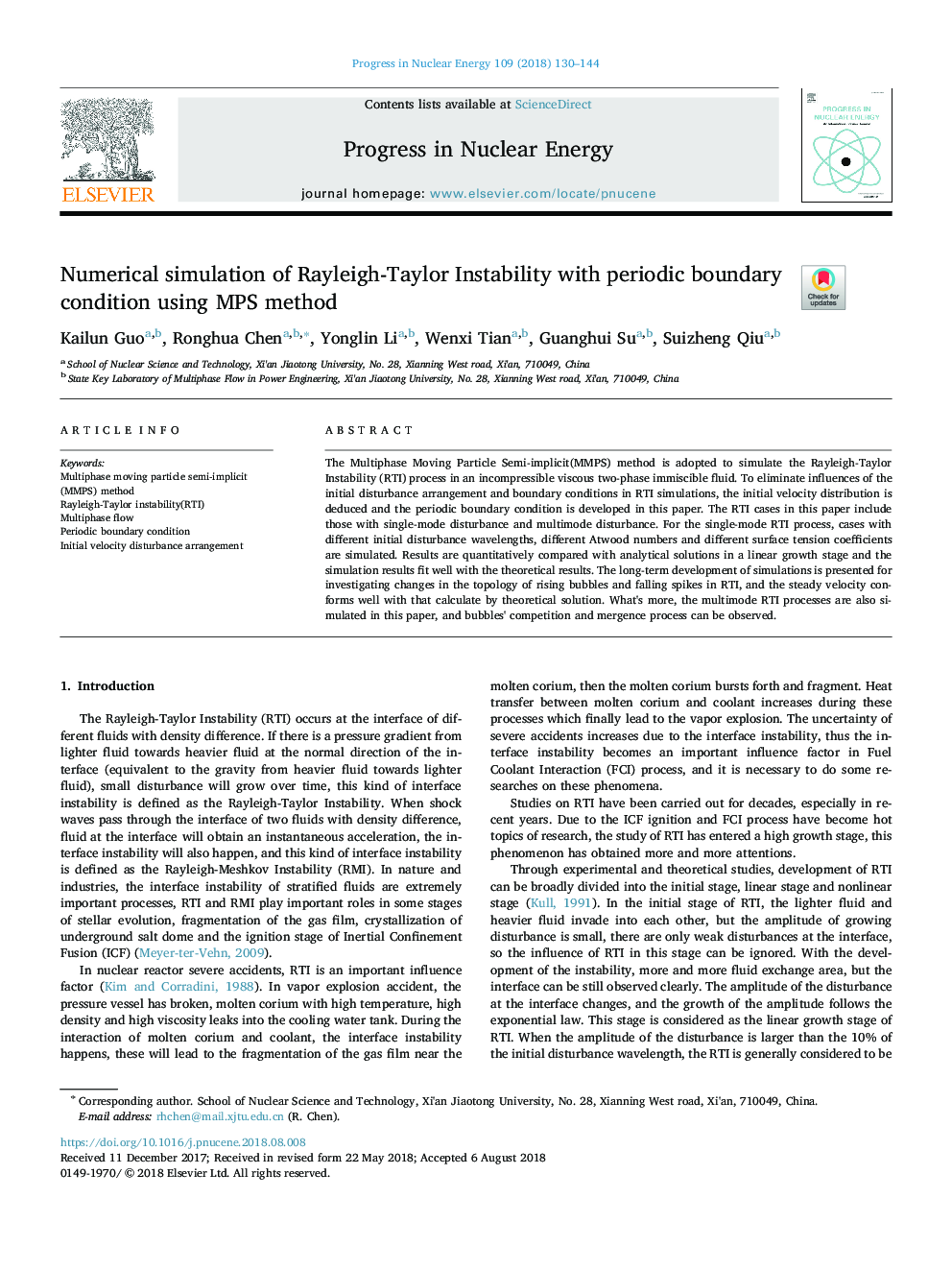 Numerical simulation of Rayleigh-Taylor Instability with periodic boundary condition using MPS method