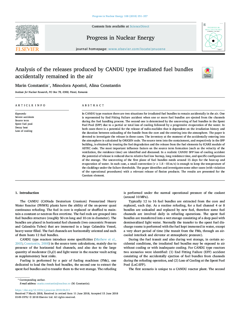 Analysis of the releases produced by CANDU type irradiated fuel bundles accidentally remained in the air