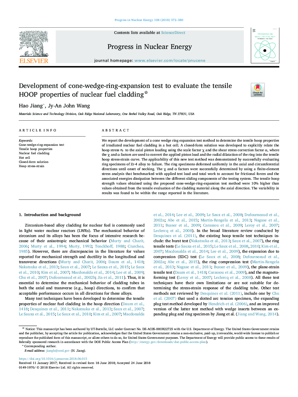 Development of cone-wedge-ring-expansion test to evaluate the tensile HOOP properties of nuclear fuel cladding