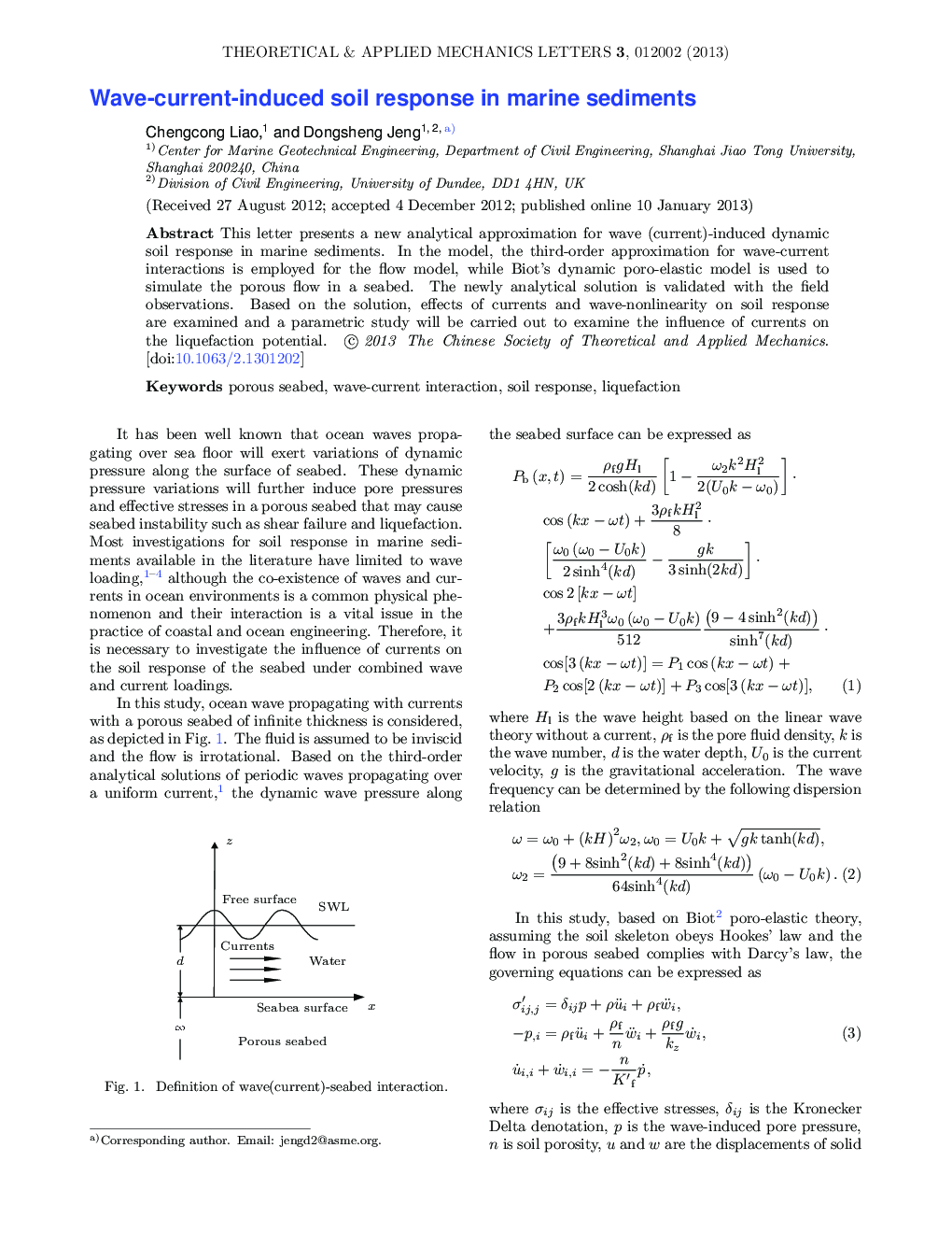 عکس صفحه اول مقاله: Wave-current-induced soil response in marine sediments Wave-current-induced soil response in marine sediments