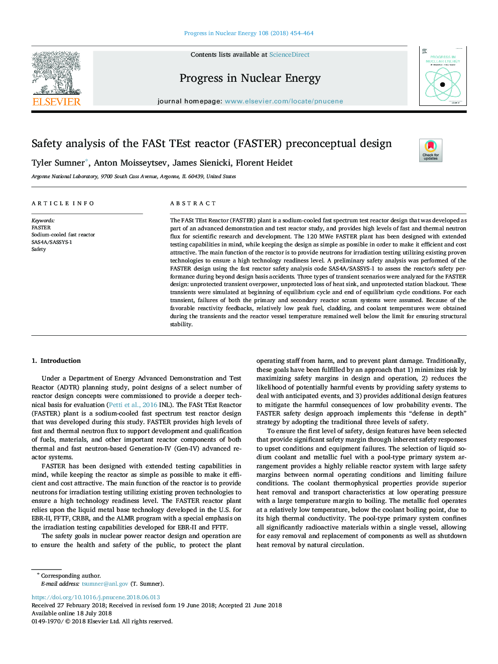 Safety analysis of the FASt TEst reactor (FASTER) preconceptual design