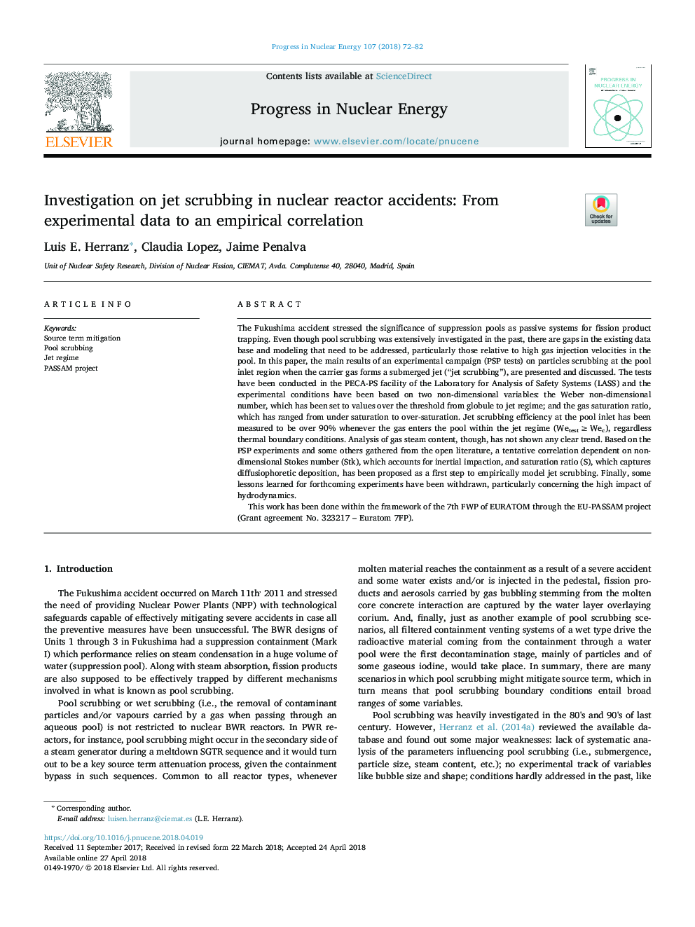 Investigation on jet scrubbing in nuclear reactor accidents: From experimental data to an empirical correlation