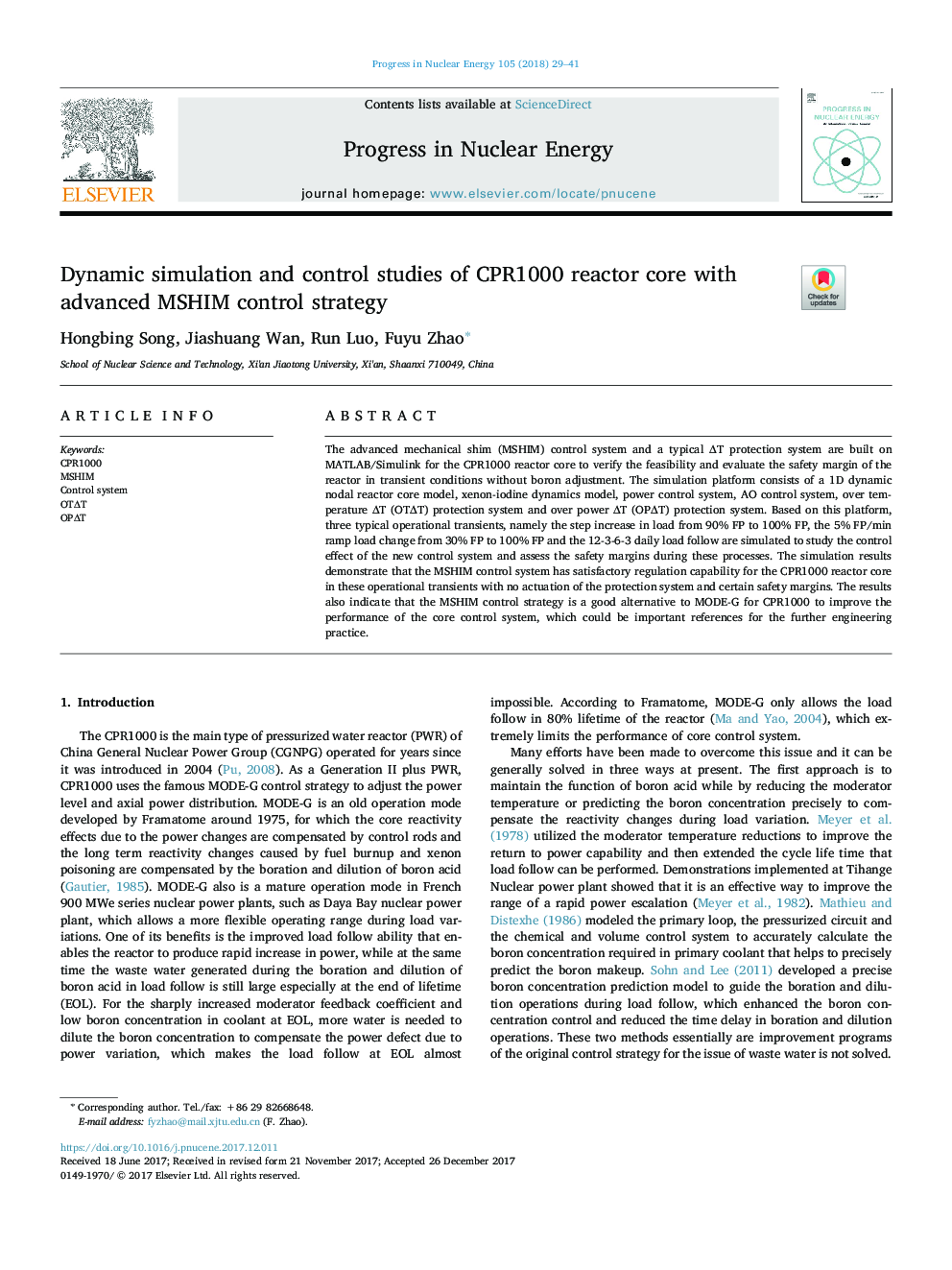 Dynamic simulation and control studies of CPR1000 reactor core with advanced MSHIM control strategy