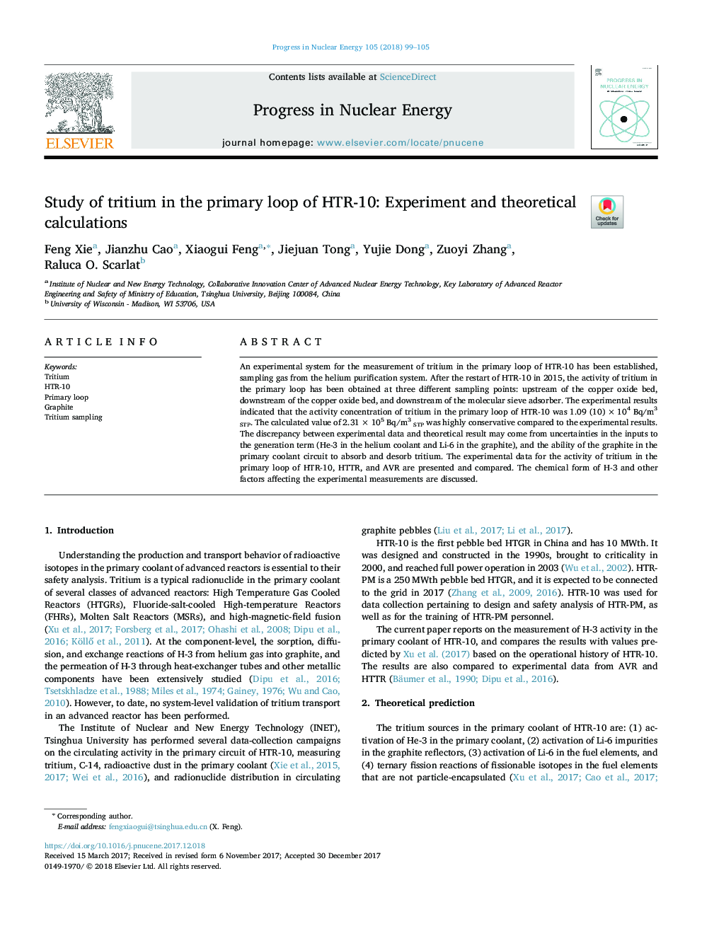 Study of tritium in the primary loop of HTR-10: Experiment and theoretical calculations
