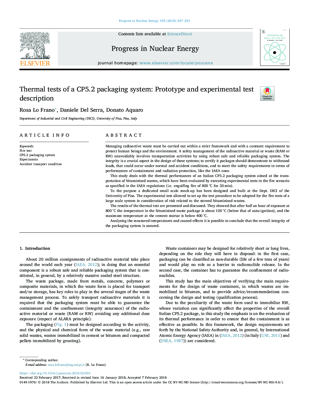 Thermal tests of a CP5.2 packaging system: Prototype and experimental test description