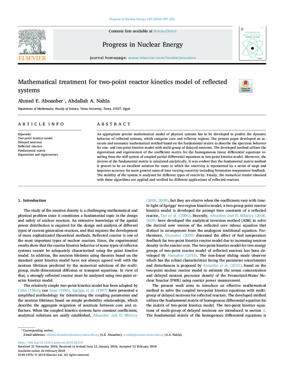 Mathematical treatment for two-point reactor kinetics model of reflected systems