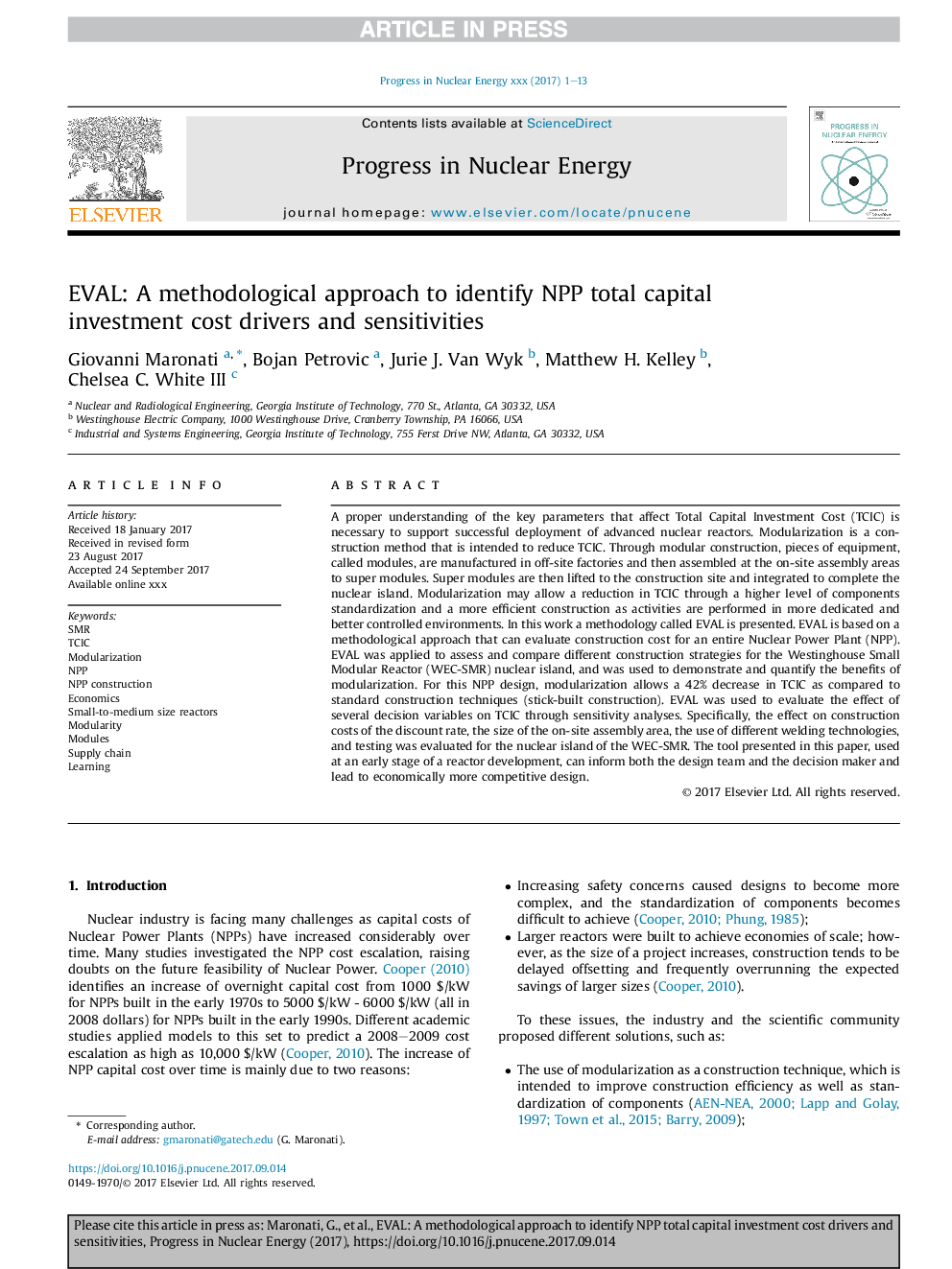 EVAL: A methodological approach to identify NPP total capital investment cost drivers and sensitivities