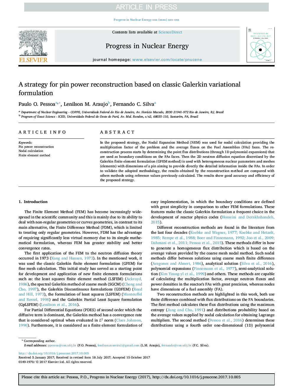 A strategy for pin power reconstruction based on classic Galerkin variational formulation