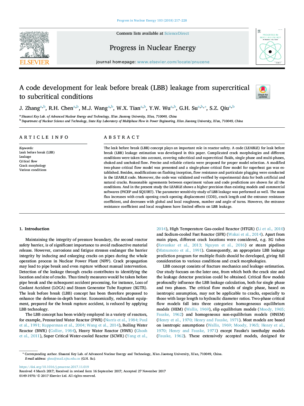 A code development for leak before break (LBB) leakage from supercritical to subcritical conditions